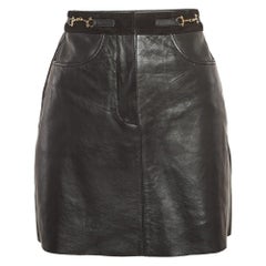Maje Black Jelfie Leather Horsebit Detail Mini Skirt S