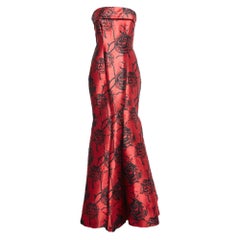 CH Carolina Herrera Red & Black Floral Jacquard Strapless Mermaid Gown M