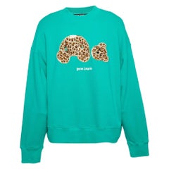 Palm Angels Green Leopard Bear Embroidered Cotton Knit Sweatshirt L