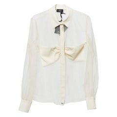 Elisabetta Franchi Camicia beige con dettaglio a fiocco in organza trasparente M. I.