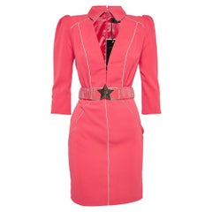 Elisabetta Franchi Pink Crepe Star Detail Belted Mini Dress S