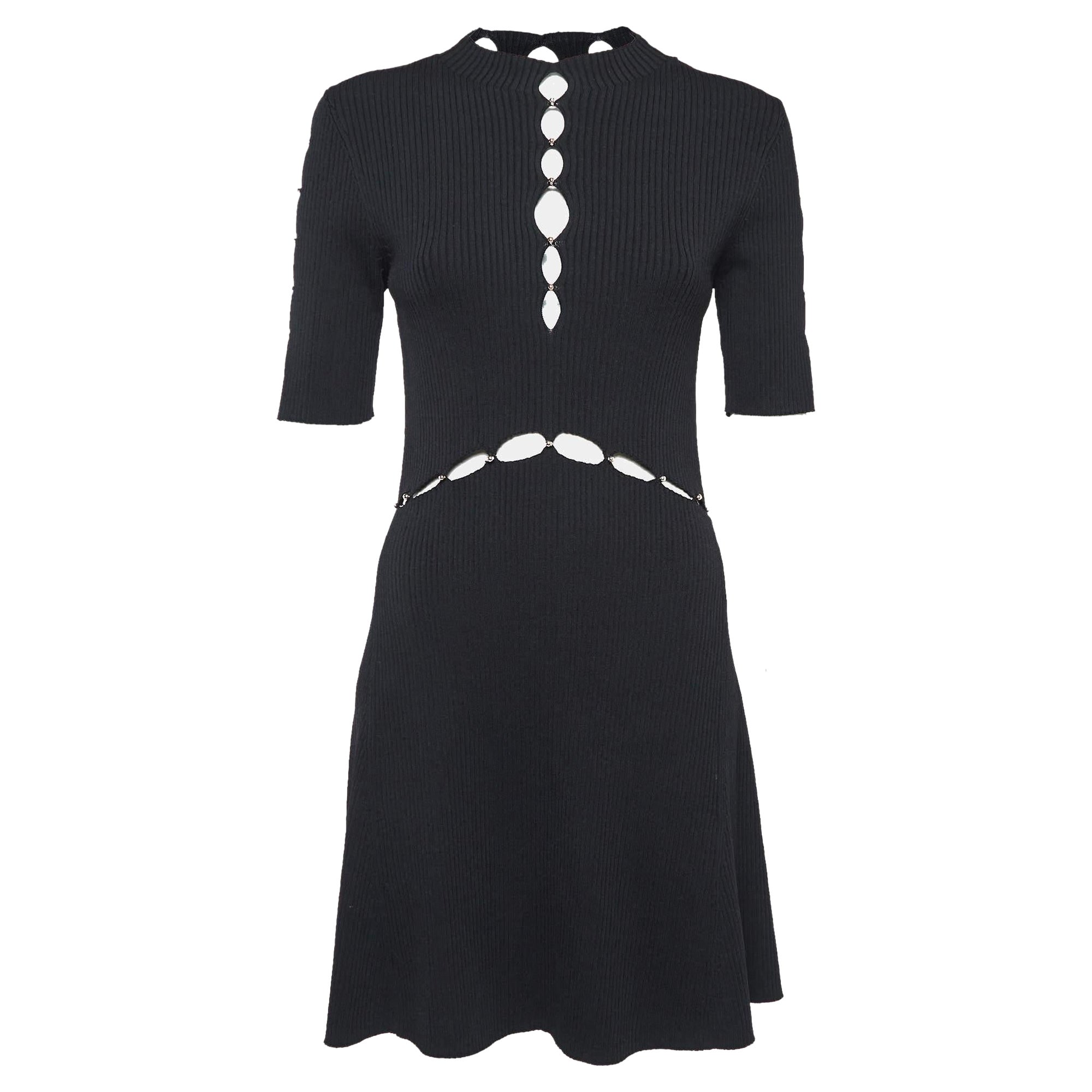 Maje Black Roselana Openwork Knit Short Dress L For Sale