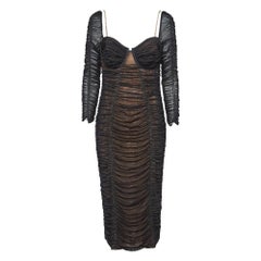 Self-Portrait Vestido midi de malla elástica con adornos de cristal negro L