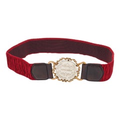 Dolce & Gabbana Red Elastic Gaufre Heritage Buckle Belt 70CM