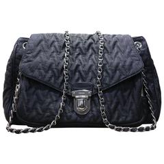 Prada Black Ziczac Silver Chain Shoulder Flap Bag