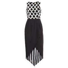 Kenzo Black Printed Velvet and Stretch Crepe Asymmetric Midi Dress S