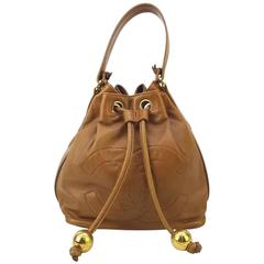 Chanel Apricot Lambskin Bucket Drawstring Handbag