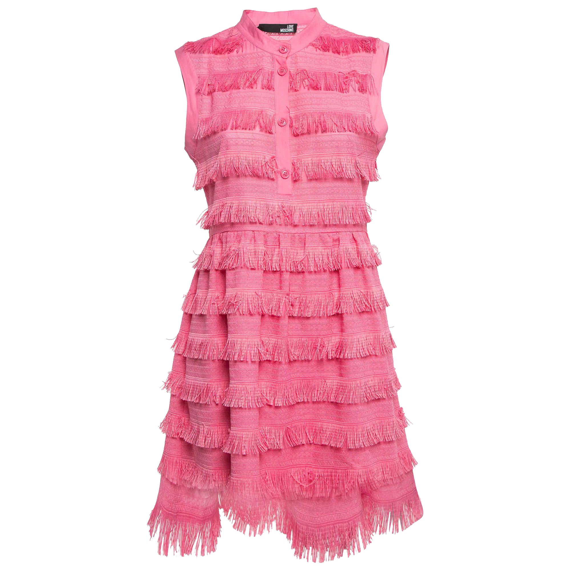Love Moschino Vestido Camisero Detalle Flecos Algodón Rosa M en venta