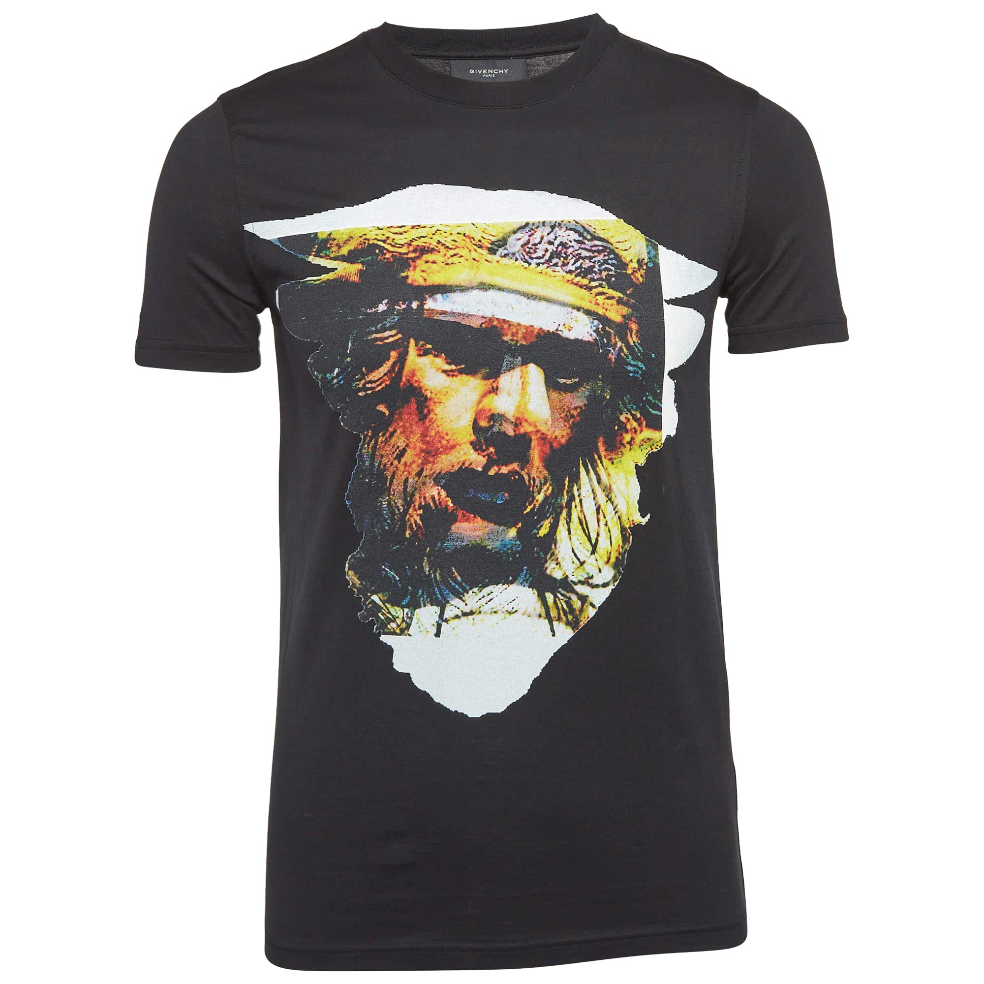 Givenchy Black Printed Cotton Crew Neck T-Shirt XS For Sale