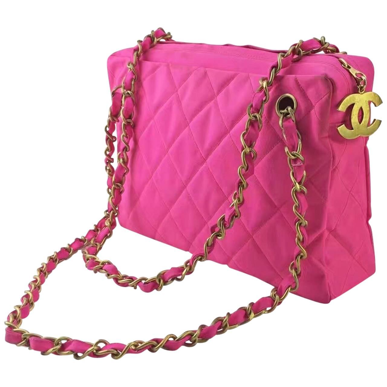 Chanel Pink Woven Quilted Chain Shoulder Bag at 1stDibs