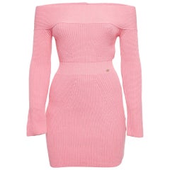 Elisabetta Franchi Rosa Rippenstrick Off-Shoulder Kurzes Kleid S
