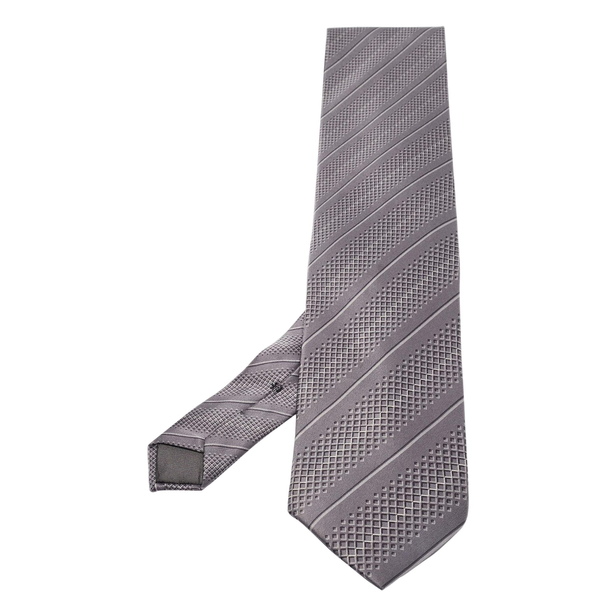 Lanvin Grey Printed Satin Silk Tie
