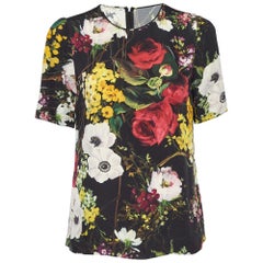 Dolce & Gabbana Black Floral Print Silk Top M