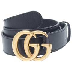 Gucci Black Leather GG Marmont Buckle Belt 75 CM