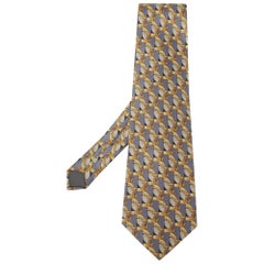 Lanvin Grey Printed Silk Traditional Tie