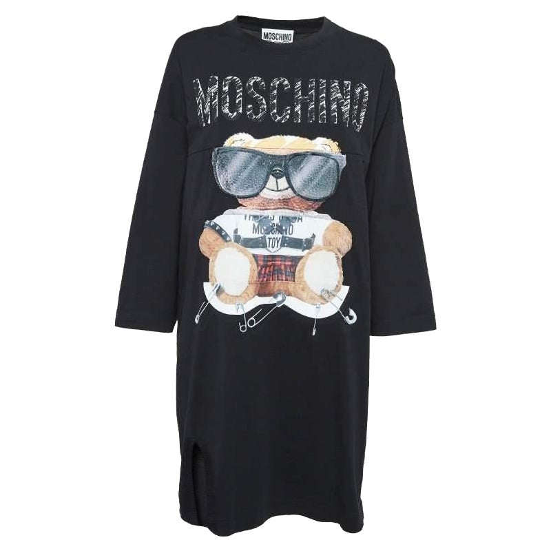 Moschino Couture Black Teddy Embroidered Cotton Oversized T-Shirt Dress S