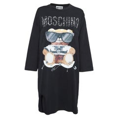 Moschino Couture Vestido Camiseta Sobredimensionada Algodón Bordado Osito Negro S