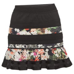 Roberto Cavalli Black Floral Printed Knit Flared Mini Skirt S