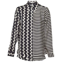 Stella McCartney Schwarz/Weiß Chevron & Streifen Druck Jacquard Seidenhemd S