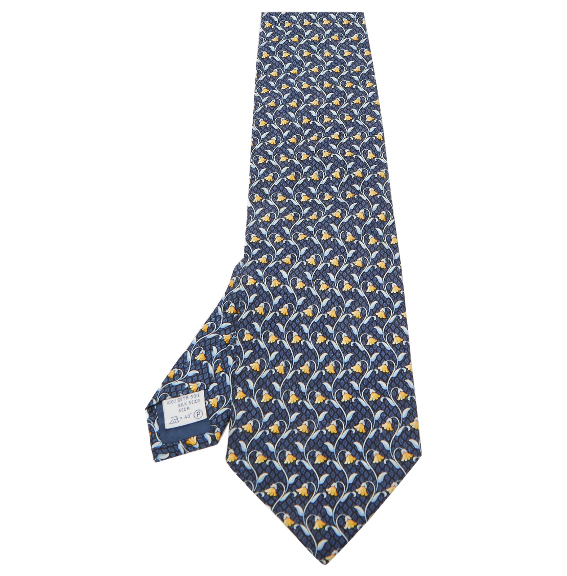 Givenchy Blue Floral Print Silk Traditional Tie