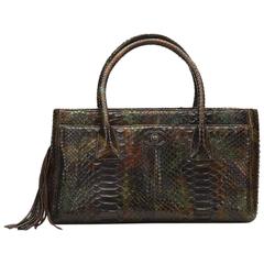 2000s Chanel Green & Brown Python Cerf Tote