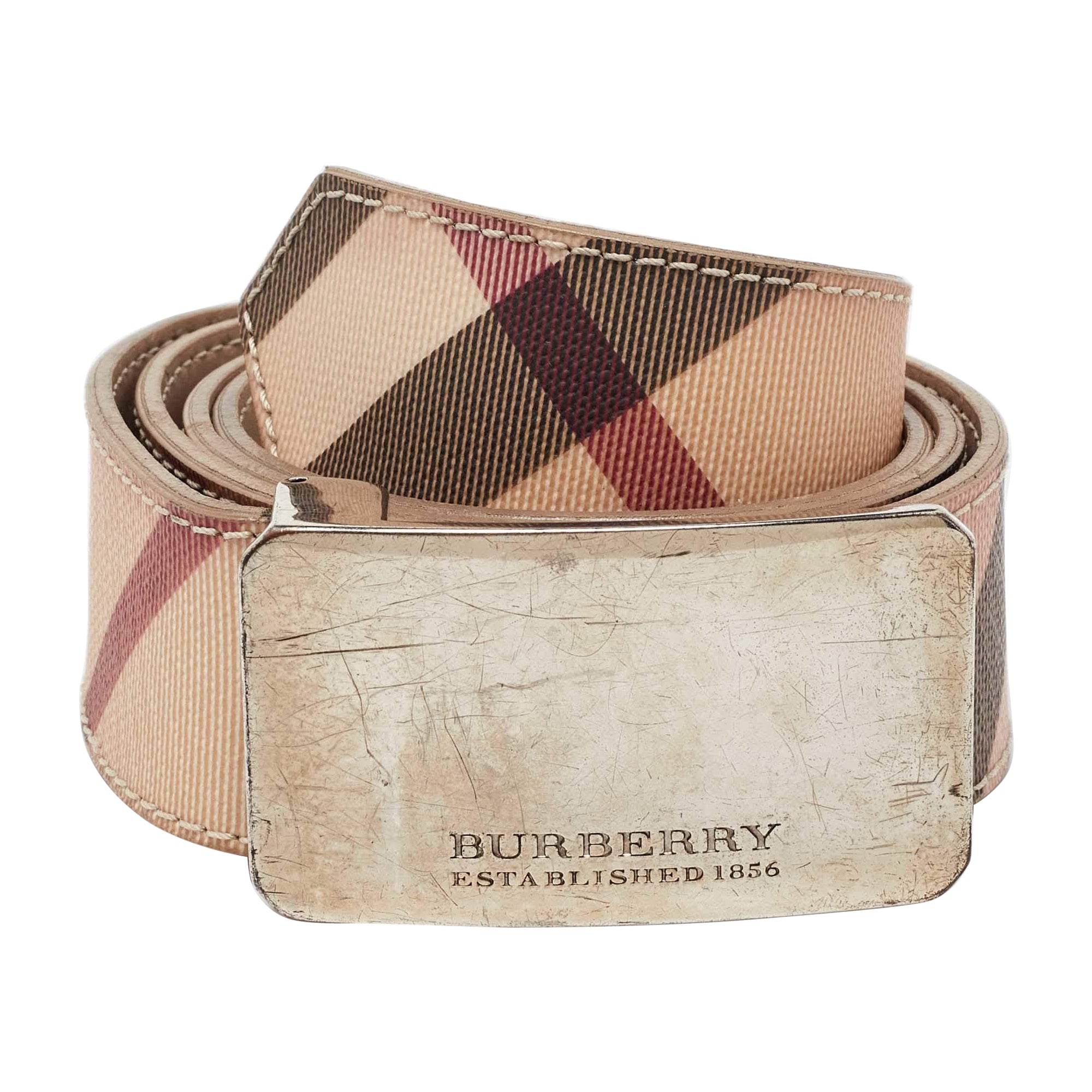 Burberry Beige Nova Check Coated Canvas Logo Plaque Belt 100CM