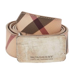 Burberry Beige Nova Check Coated Canvas Logo Plaque Belt 100CM