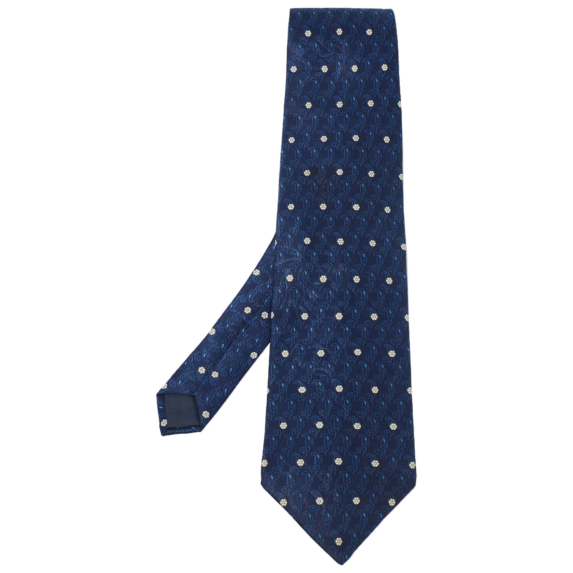 Lanvin Blue Printed Satin Silk Traditional Tie