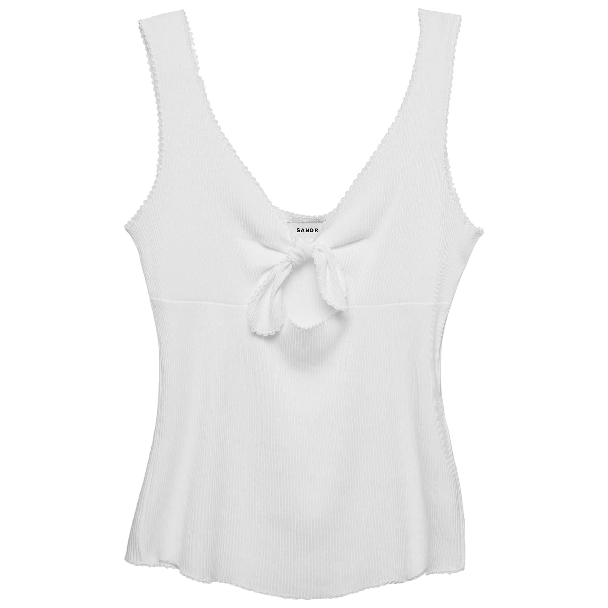 Sandro White Rib Knit Knotted Neck Sleeveless Top S For Sale