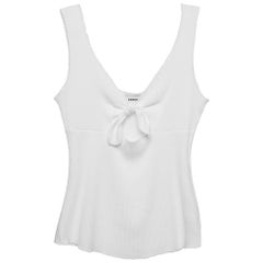Sandro White Rib Knit Knotted Neck Sleeveless Top S