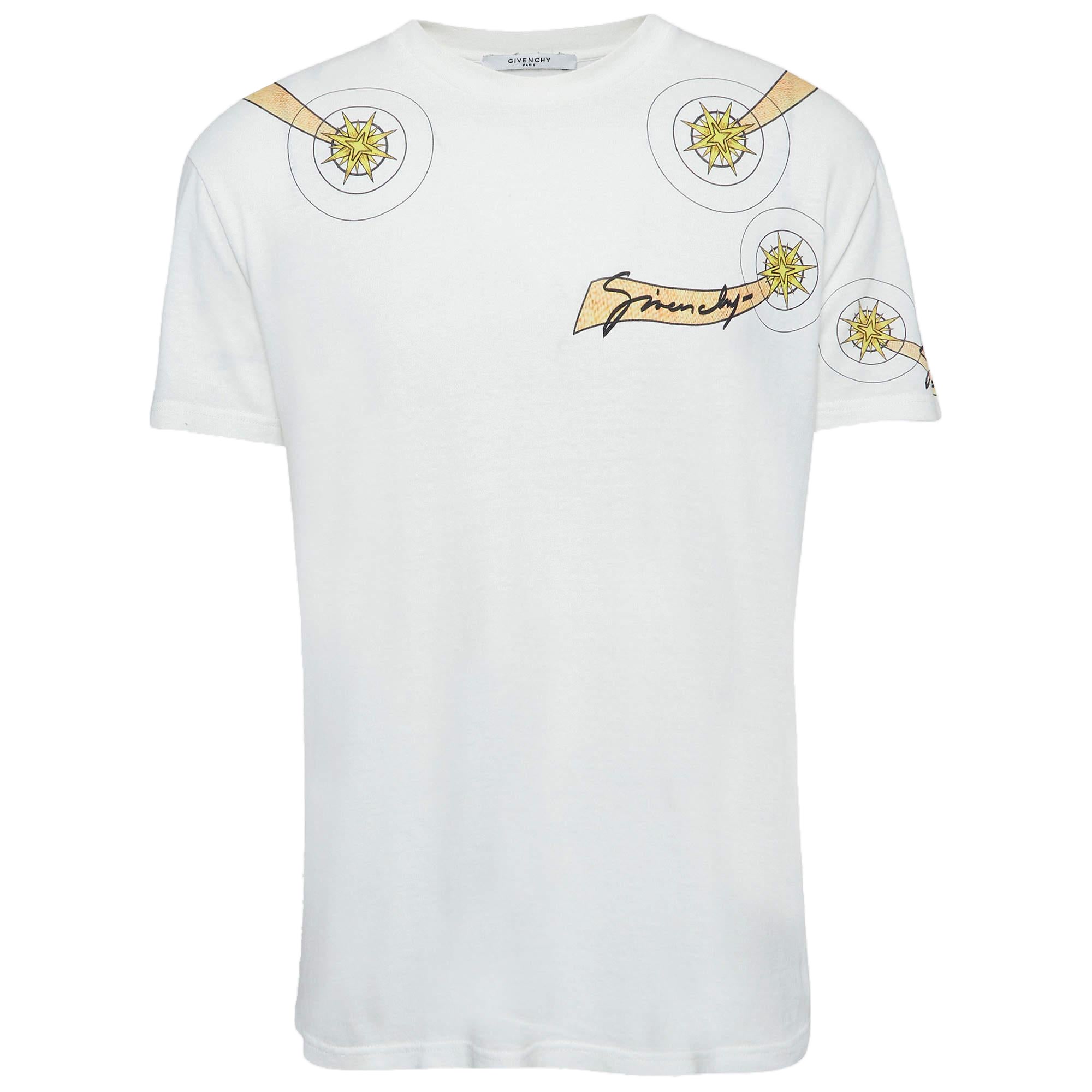Givenchy Weißes T-Shirt aus Baumwollstrick mit Ziegendruck und Rundhalsausschnitt XS im Angebot