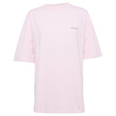 Balenciaga Pink Crest Print Cotton Knit Crew Neck T-Shirt XS