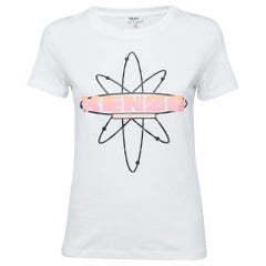 Kenzo Camiseta blanca de punto de algodón estampado S