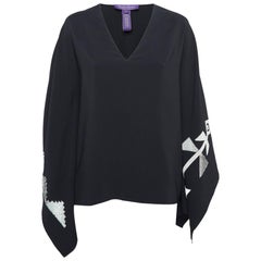 Ralph Lauren Purple Label Camicetta con cappuccio in crepe ricamato nero S