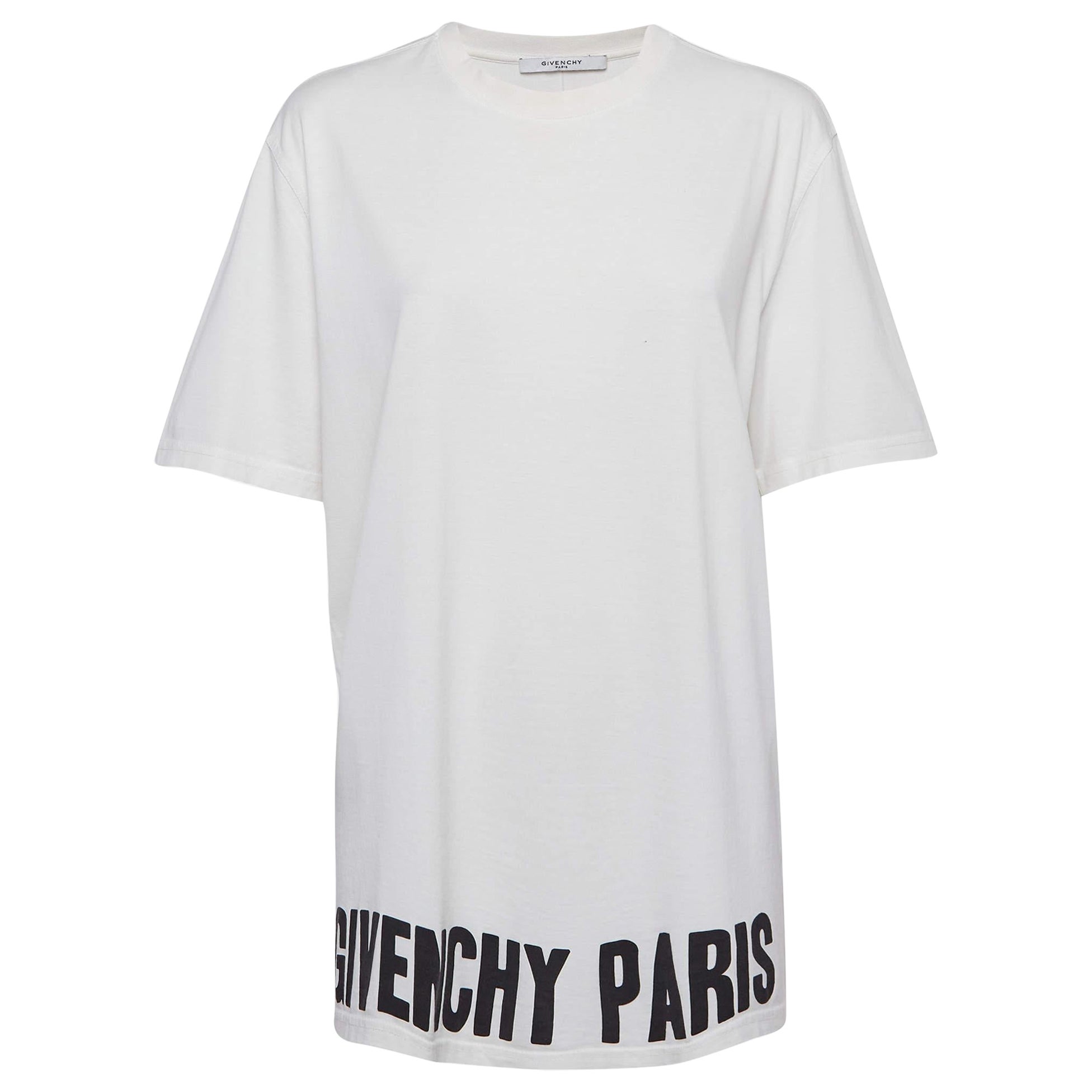 Givenchy White Cotton Logo Printed Crew Neck T-Shirt M For Sale