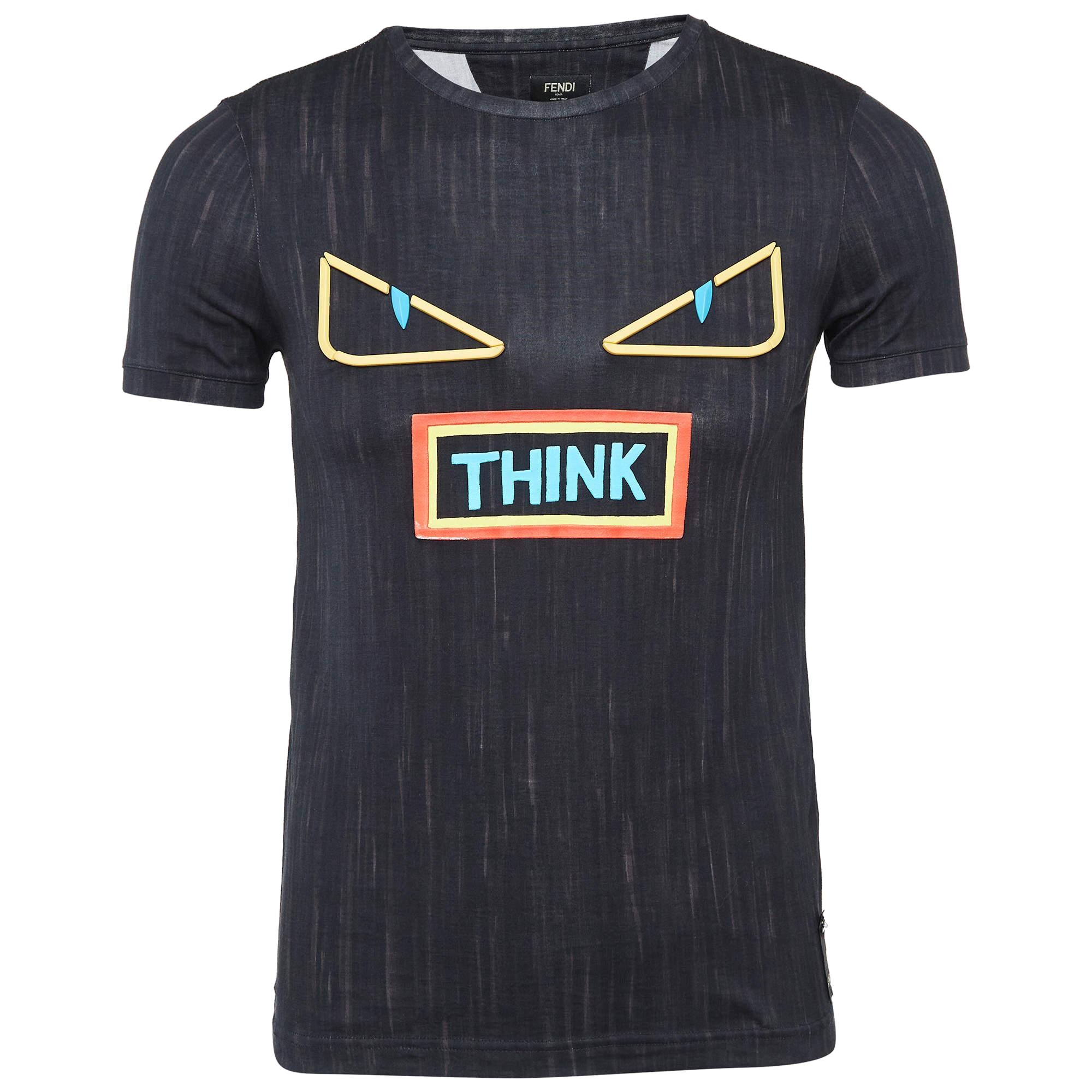 Fendi Black Monster Eyes Print Jersey T-Shirt XS For Sale