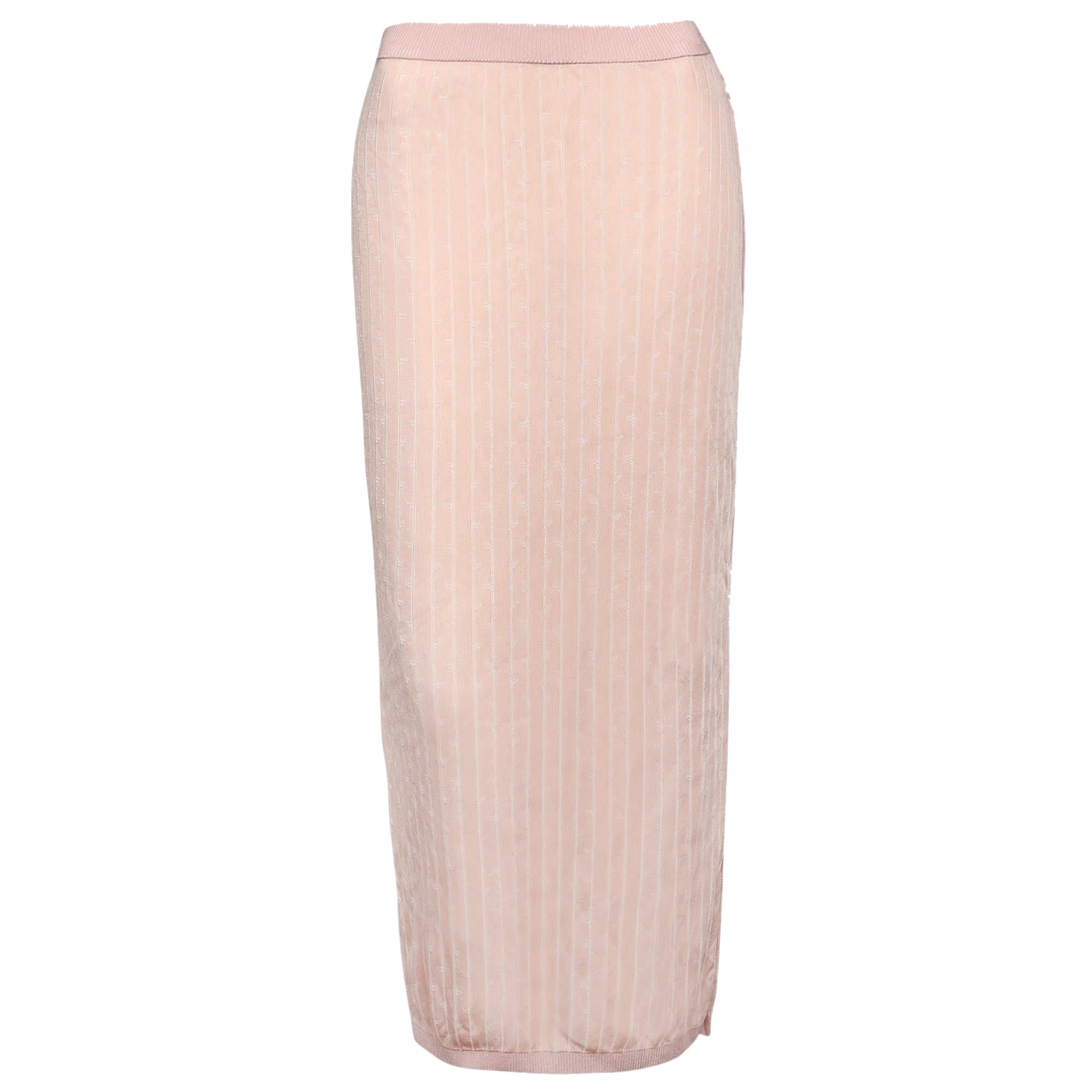 Fendi Pink Monogram Knit Midi Skirt M For Sale