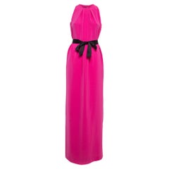CH Carolina Herrera Maxivestido de crepé rosa sin mangas y con cinturón S