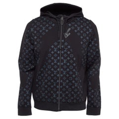 Louis Vuitton Black Monogram Print Jersey Zip-Up Hoodie M