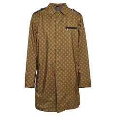 Etro Green Printed Synthetic Leather Trim Coat XL