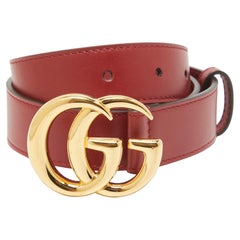 Gucci Red Leather GG Marmont Buckle Belt 70 CM