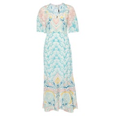 Etro Vestito lungo con scollo a V in crepe di seta stampata blu M.I.I.