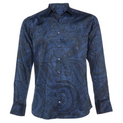 Etro Camicia a maniche lunghe in cotone con stampa Paisley blu/nero M.