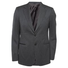 Armani Collezioni Blazer gris de rayas con un solo pecho M