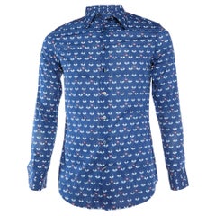 Etro Chemise à manches longues en coton bleu marine imprimé flamingo M