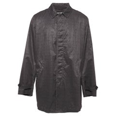 Armani Collezioni Grey Checkered Synthetic Long Overcoat XXXL