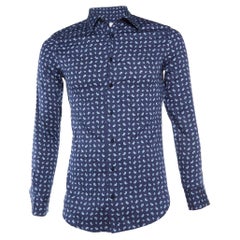 Etro Chemise à manches longues en coton bleu marine à imprimé cachemire S