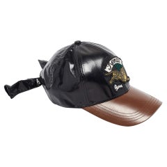 Kenzo, cappellino da baseball con dettaglio applique in ecopelle nero/marrone