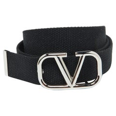 Valentino Black Canvas VLogo Belt 85CM
