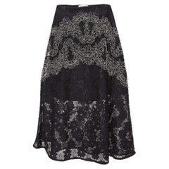 Sandro Black Lace Embroidered Midi Skirt M